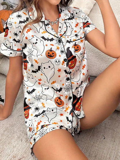 Women’s Summer Pajamas Set – Short Sleeve Cardigan Loungewear with Shorts