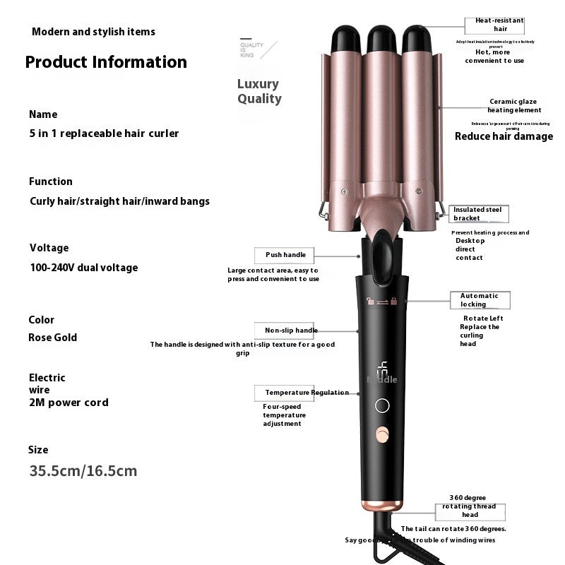 5-in-1 Hair Curler Set with Interchangeable Barrels | Negative Ion Curling Wand with LCD Display