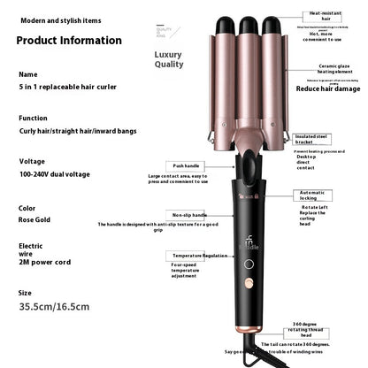 5-in-1 Hair Curler Set with Interchangeable Barrels | Negative Ion Curling Wand with LCD Display