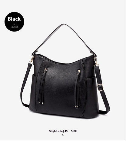 Luxury Women’s Leather Handbag – Large Capacity Messenger Bag, Vintage PU Shoulder Tote with Tassel Design