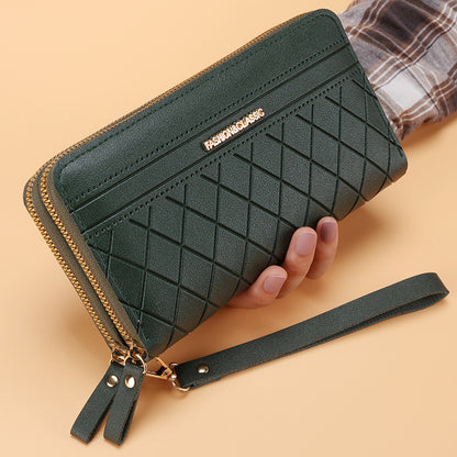 Women’s Double Zipper Long Wallet – Multi Card Slots PU Leather Purse