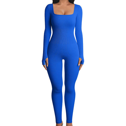 Seamless Double-Layer Body Shaper Jumpsuit – Long Sleeve Yoga & Sports Bodysuit for Women