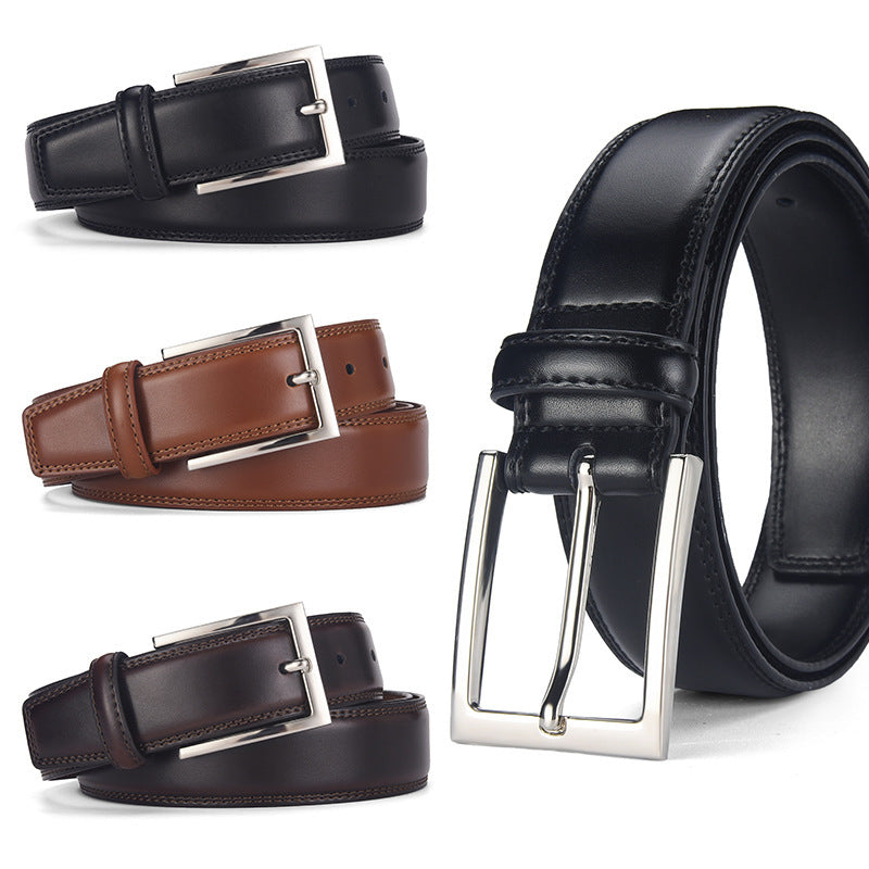 Men’s Genuine Leather Belt with Alloy Pin Buckle – Casual & Formal Wear