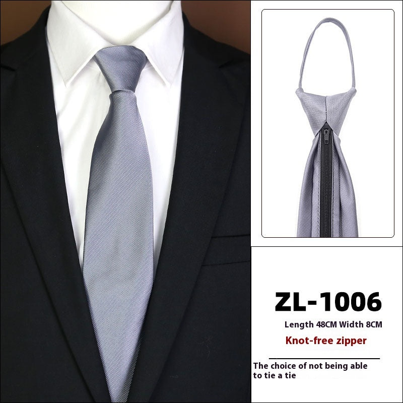Men’s Formal Business Zipper Tie – Striped Jacquard Knot-Free Necktie