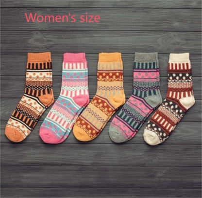 Winter Warm Stripe Wool Socks – 5 Pairs Thick Casual Business Socks for Men