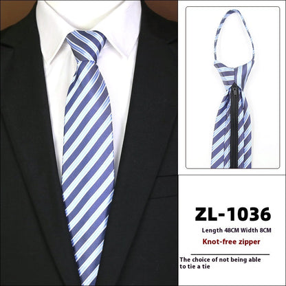 Men’s Formal Business Zipper Tie – Striped Jacquard Knot-Free Necktie