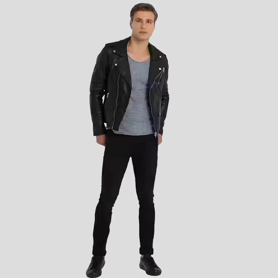 Black Sheepskin Leather Perfecto Jacket for Men