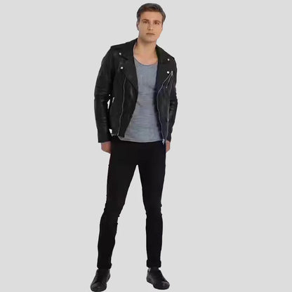 Black Sheepskin Leather Perfecto Jacket for Men