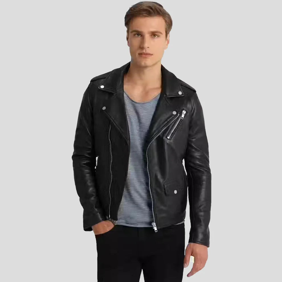 Men’s Black Perfecto Biker Jacket Front View