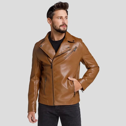 Men’s Brown Leather Biker Jacket Side View
