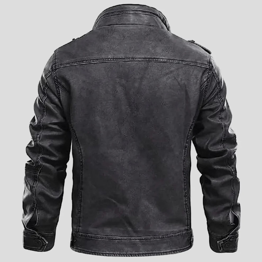 Men’s Distressed Grey Café Racer Leather Jacket – Vintage Motorcycle Style UK