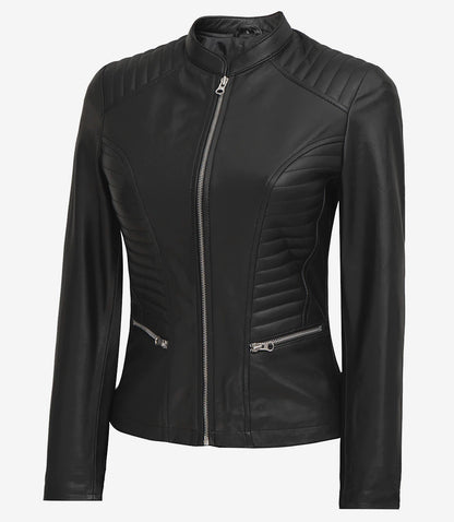 Women's Tall Black Biker Style Leather Jacket