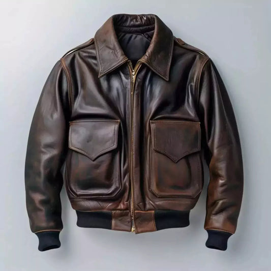 Men’s A-2 Aviator Flight Bomber Jacket – Real Cowhide Leather Air Force Pilot Style
