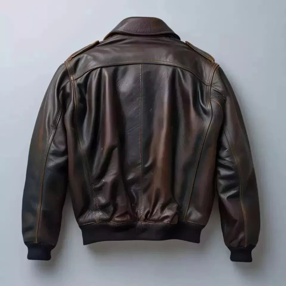 Men’s A-2 Aviator Flight Bomber Jacket – Real Cowhide Leather Air Force Pilot Style