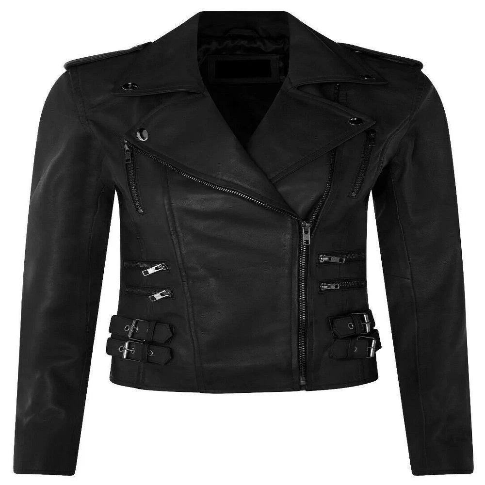 Women’s Leather Brando Biker Jacket Loddon | Genuine Nappa Zip Pocket Coat