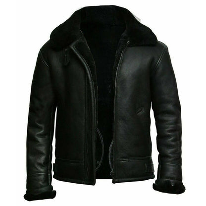 Men’s RAF B3 Black Sheepskin Aviator Jacket – WW2 Bomber Pilot Coat