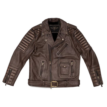 Men’s Cowhide Leather Quilted Biker Jacket – Genuine Motorcycle Style, Mid-Length, Wind-Resistant
