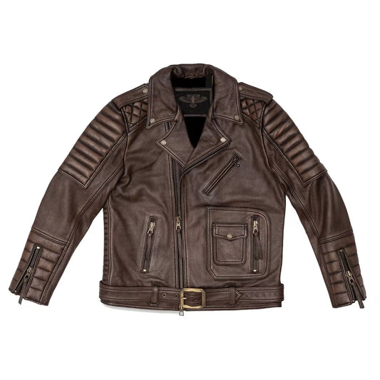 Men’s Cowhide Leather Quilted Biker Jacket – Genuine Motorcycle Style, Mid-Length, Wind-Resistant