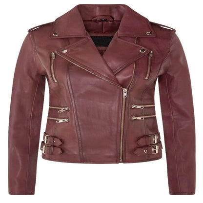 Women’s Leather Brando Biker Jacket Loddon | Genuine Nappa Zip Pocket Coat