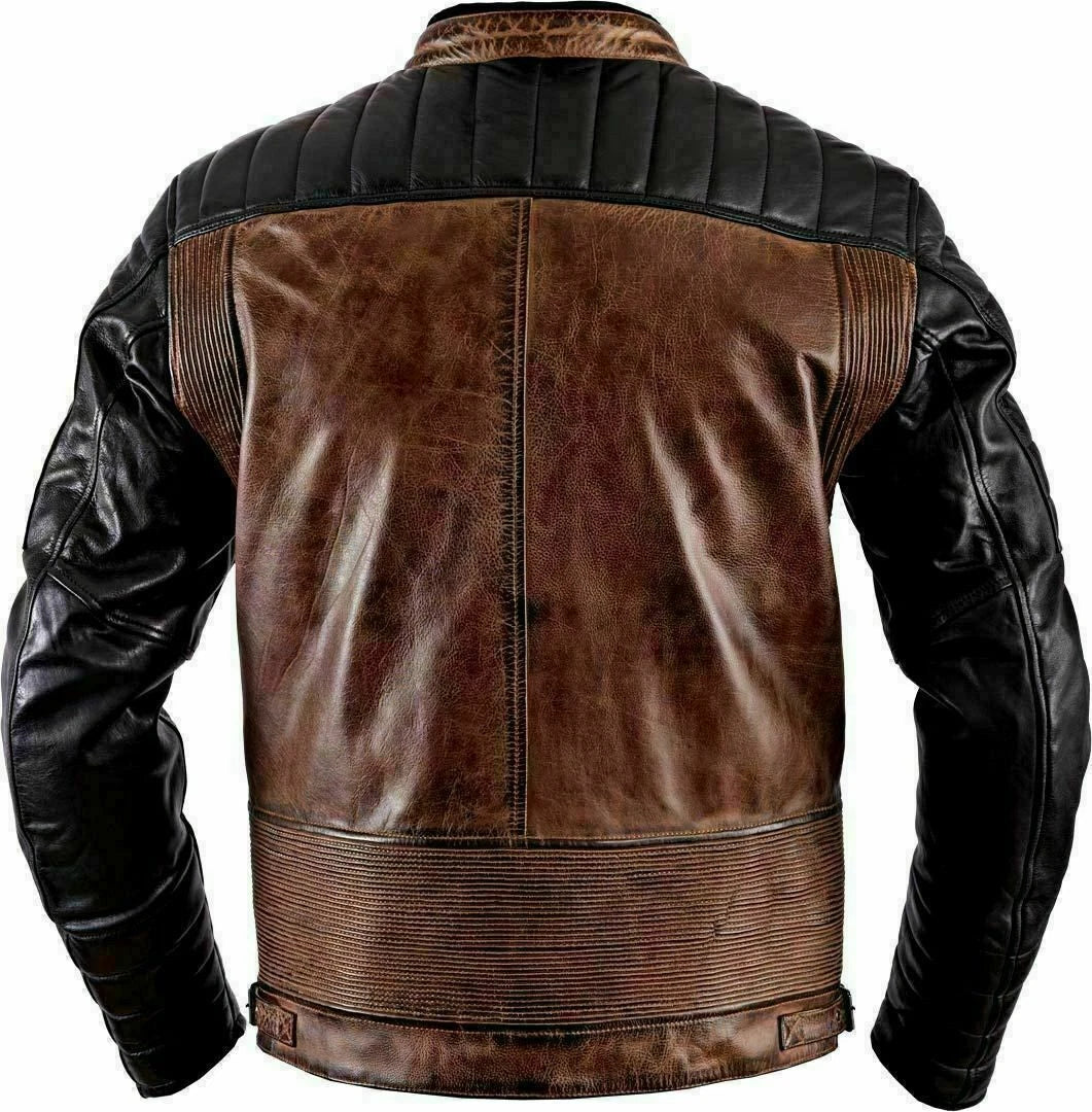 Men’s Distressed Brown Cafe Racer Leather Jacket – Vintage Motorcycle Biker Style