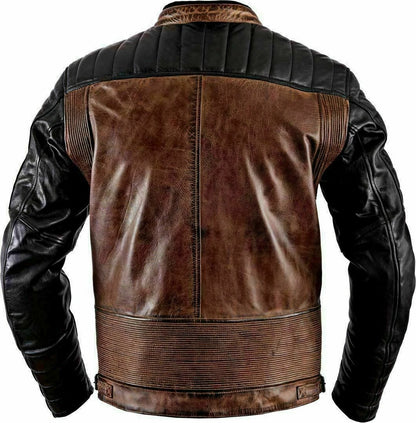 Men’s Distressed Brown Cafe Racer Leather Jacket – Vintage Motorcycle Biker Style