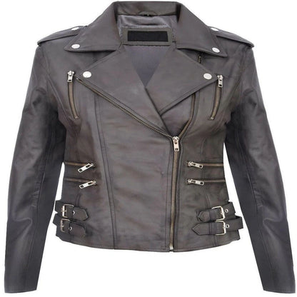 Women’s Leather Brando Biker Jacket Loddon | Genuine Nappa Zip Pocket Coat
