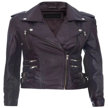 Women’s Leather Brando Biker Jacket Loddon | Genuine Nappa Zip Pocket Coat