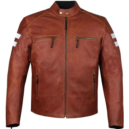 Men’s Cafe Racer Vintage Cruiser Genuine Leather Biker Motorcycle Jacket Red