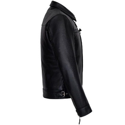 Men’s Aviator Pilot Leather Jacket – Cowhide Biker/Bomber, Mid-Length, Black