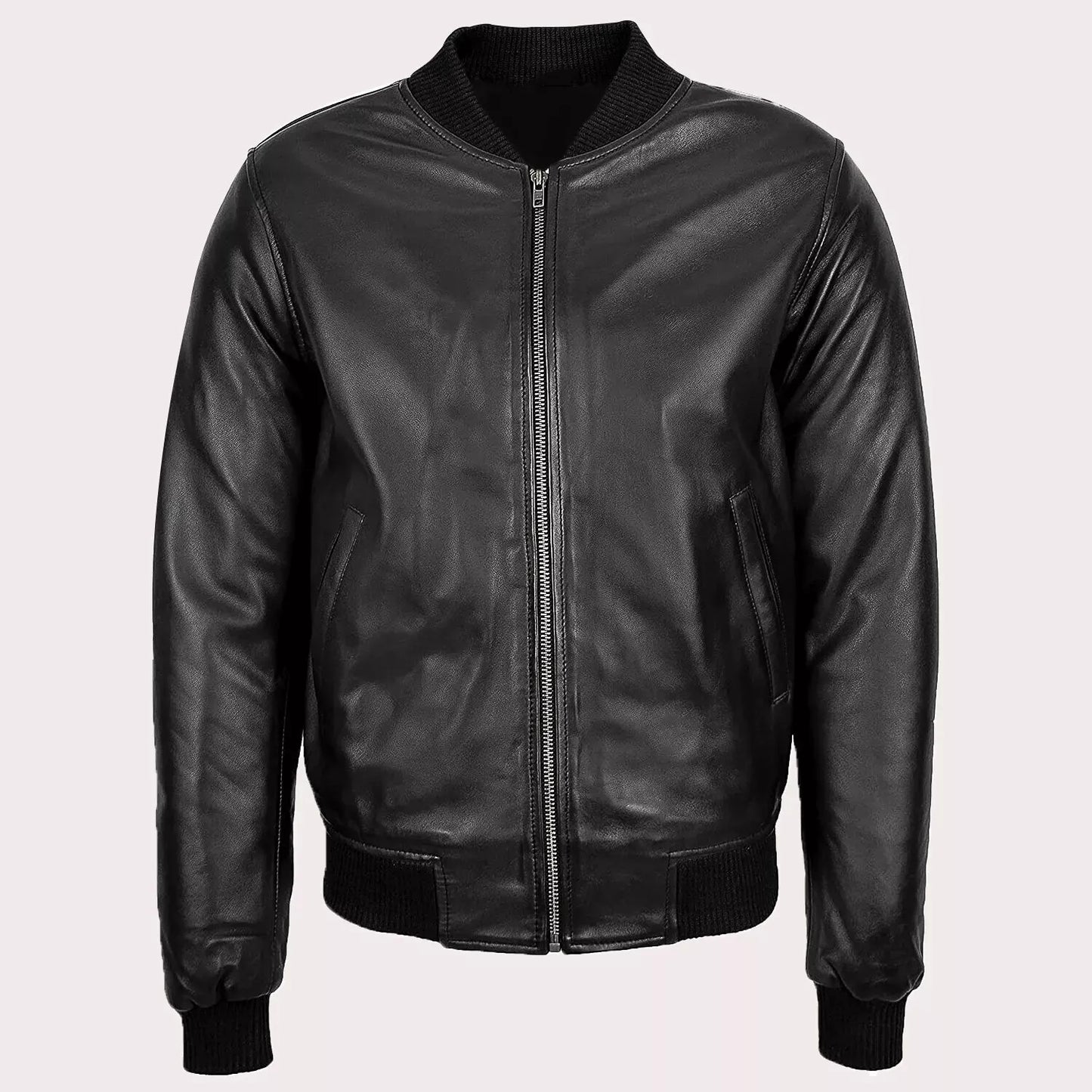 Men’s Real Leather MA-1 Bomber Jacket – Soft Lambskin Pilot Style, Slim Fit