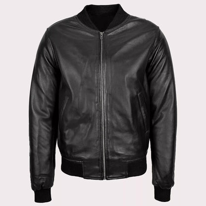 Men’s Real Leather MA-1 Bomber Jacket – Soft Lambskin Pilot Style, Slim Fit