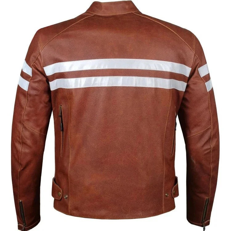 Men’s Cafe Racer Vintage Cruiser Genuine Leather Biker Motorcycle Jacket Red