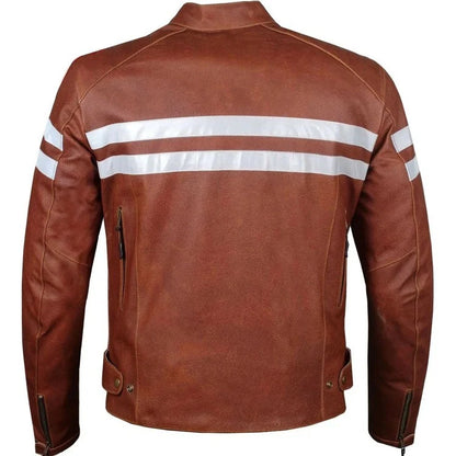 Men’s Cafe Racer Vintage Cruiser Genuine Leather Biker Motorcycle Jacket Red