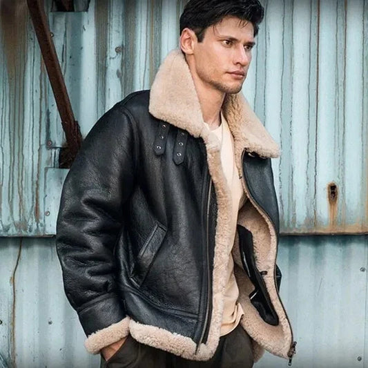 Men's RAF B3 Bomber Aviator Jacket – Black Shearling Fur Lined Real Leather