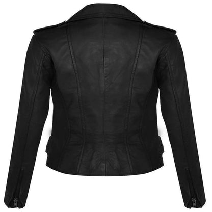 Women’s Leather Brando Biker Jacket Loddon | Genuine Nappa Zip Pocket Coat