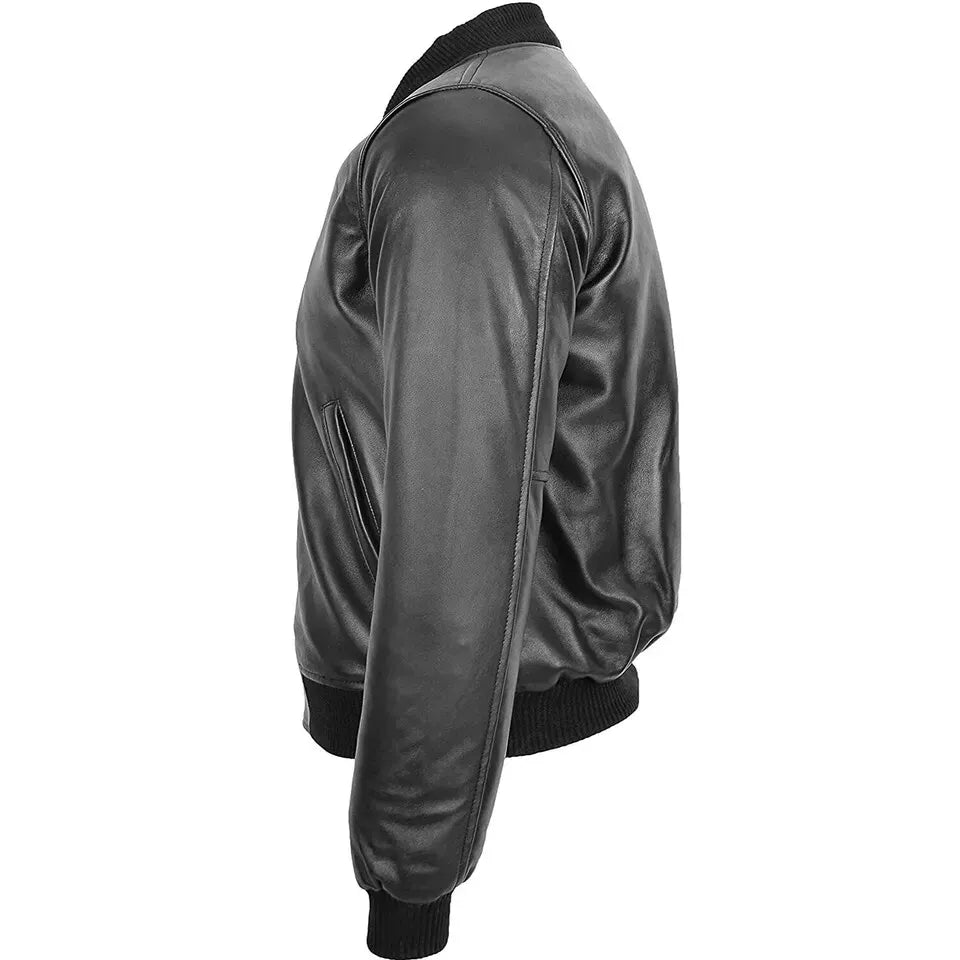 Men’s Real Leather MA-1 Bomber Jacket – Soft Lambskin Pilot Style, Slim Fit