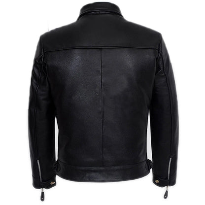 Men’s Aviator Pilot Leather Jacket – Cowhide Biker/Bomber, Mid-Length, Black