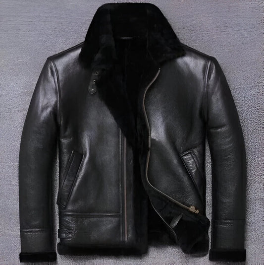 Men’s B3 RAF Aviator Bomber Jacket – Real Sheepskin Leather Black