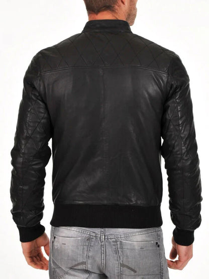 Quilted Sheepskin Leather Bomber Jacket UK