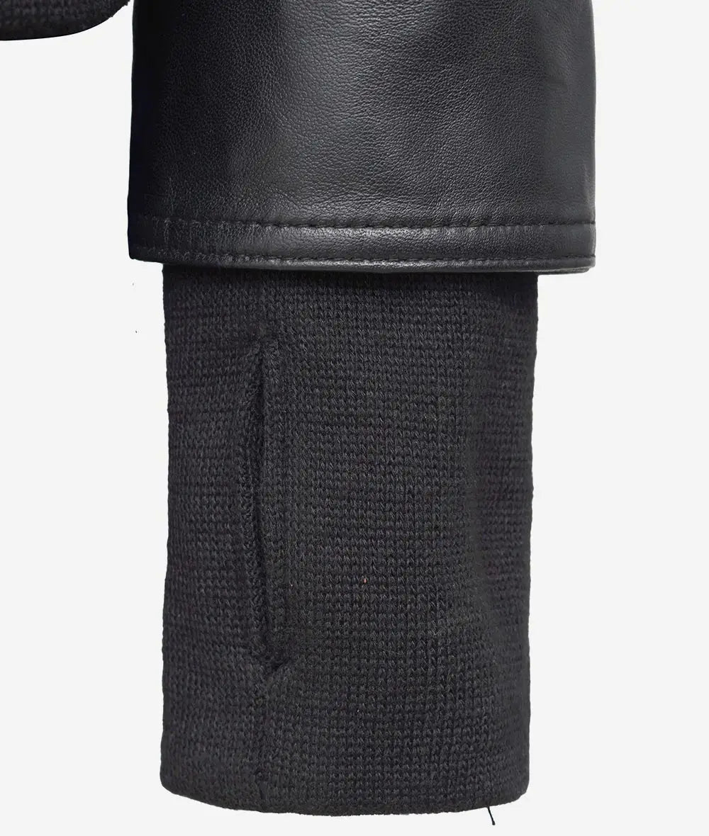 The Céleste – Women’s Black Leather Bomber Jacket with Removable Hood