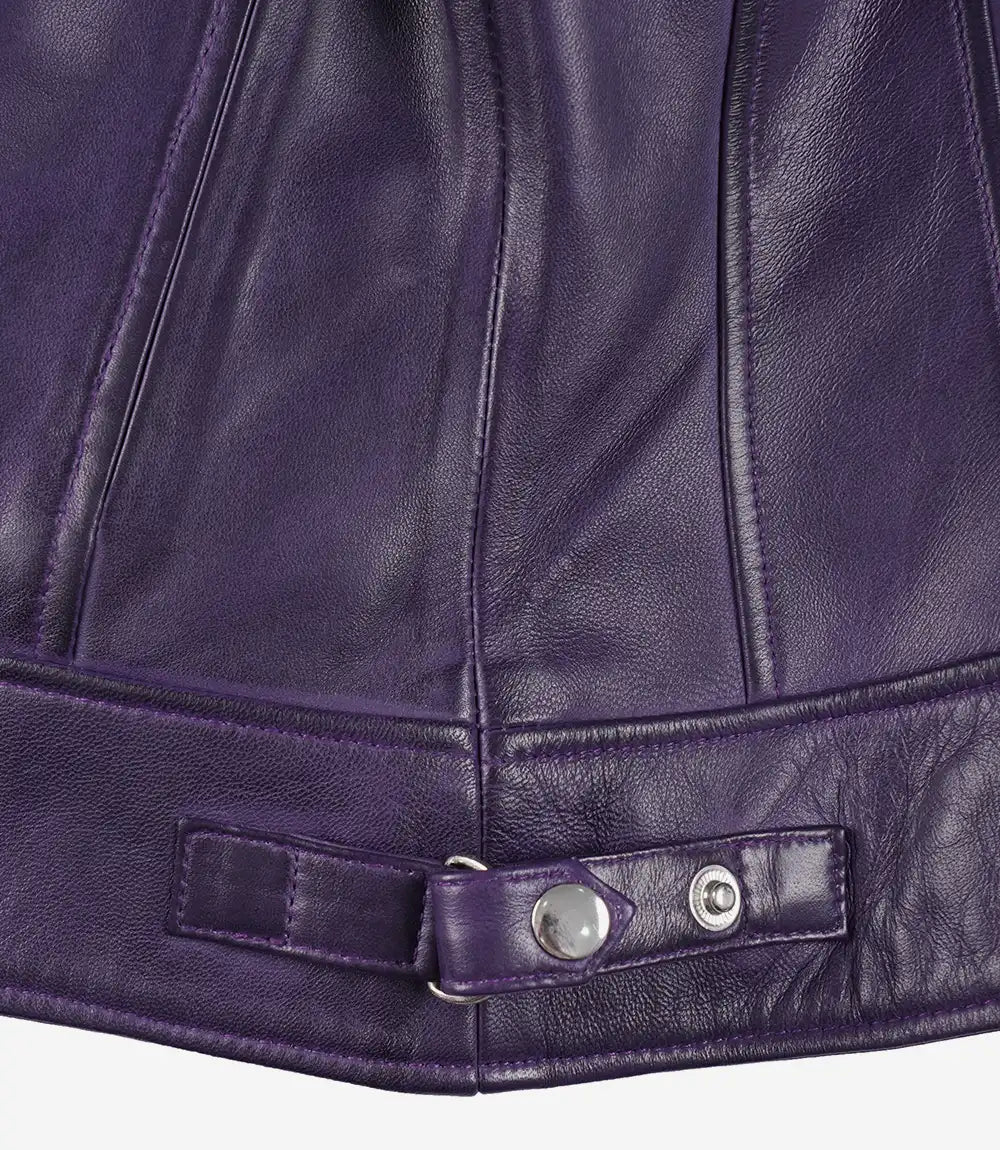 Women’s Purple Lambskin Leather Biker Jacket – Modern Fit Moto Style