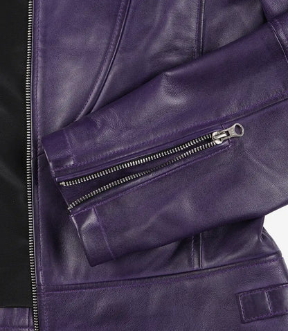 Women’s Purple Lambskin Leather Biker Jacket – Modern Fit Moto Style