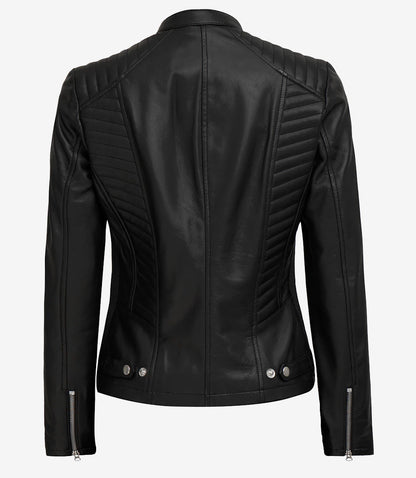 Women's Tall Black Biker Style Leather Jacket