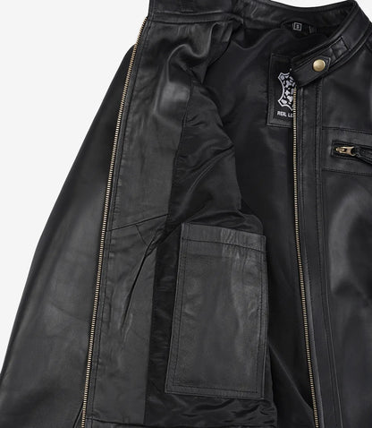Women’s Black Lambskin Biker Leather Jacket with Gold Hardware