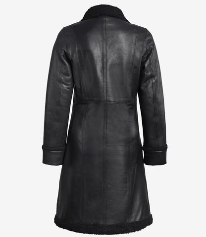 Women’s 3/4 Length Real Leather Black Shearling Coat