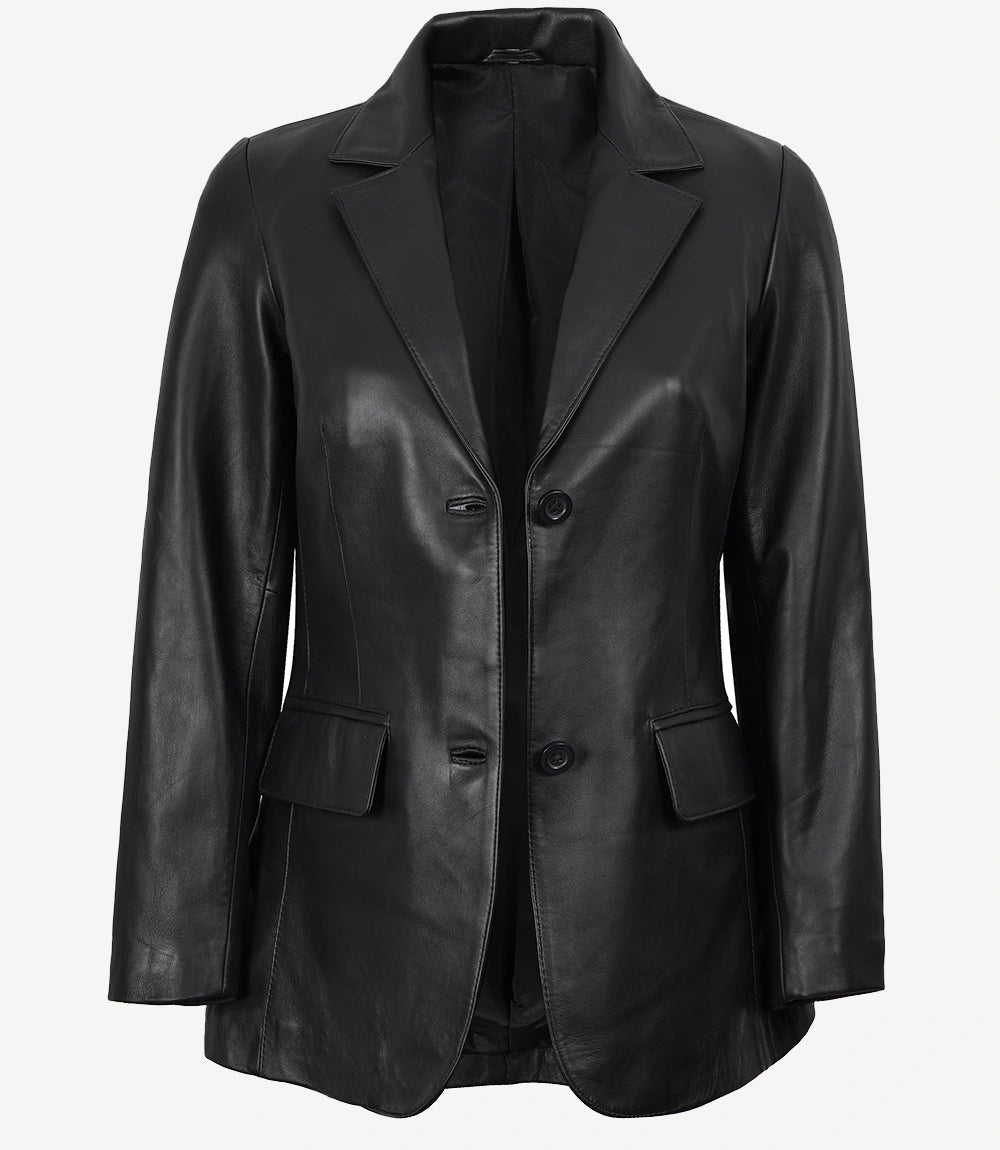 Shannon Women’s Two-Button Black Lambskin Leather Blazer
