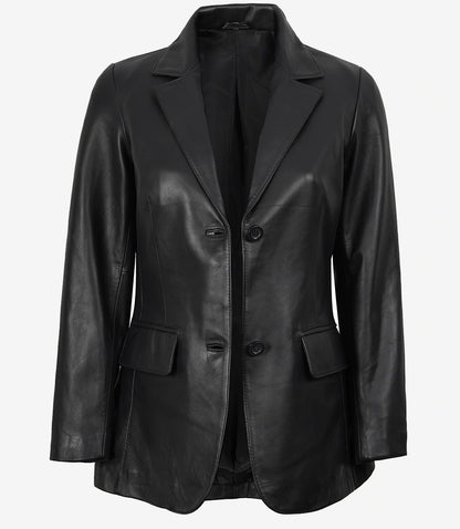 Shannon Women’s Two-Button Black Lambskin Leather Blazer