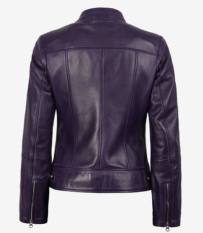 Women’s Purple Lambskin Leather Biker Jacket – Modern Fit Moto Style