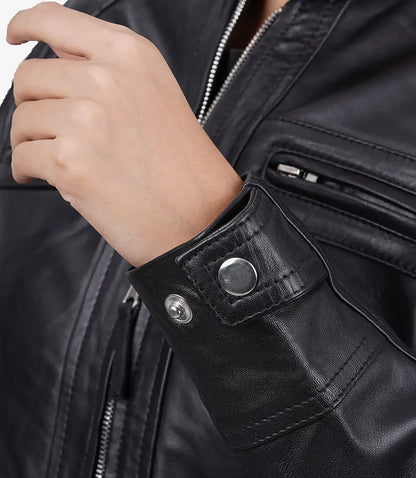 Women's Tall Black Quilted Lambskin Biker Leather Jacket