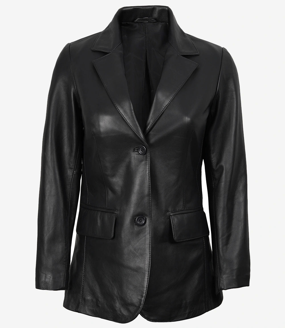 Shannon Women’s Two-Button Black Lambskin Leather Blazer